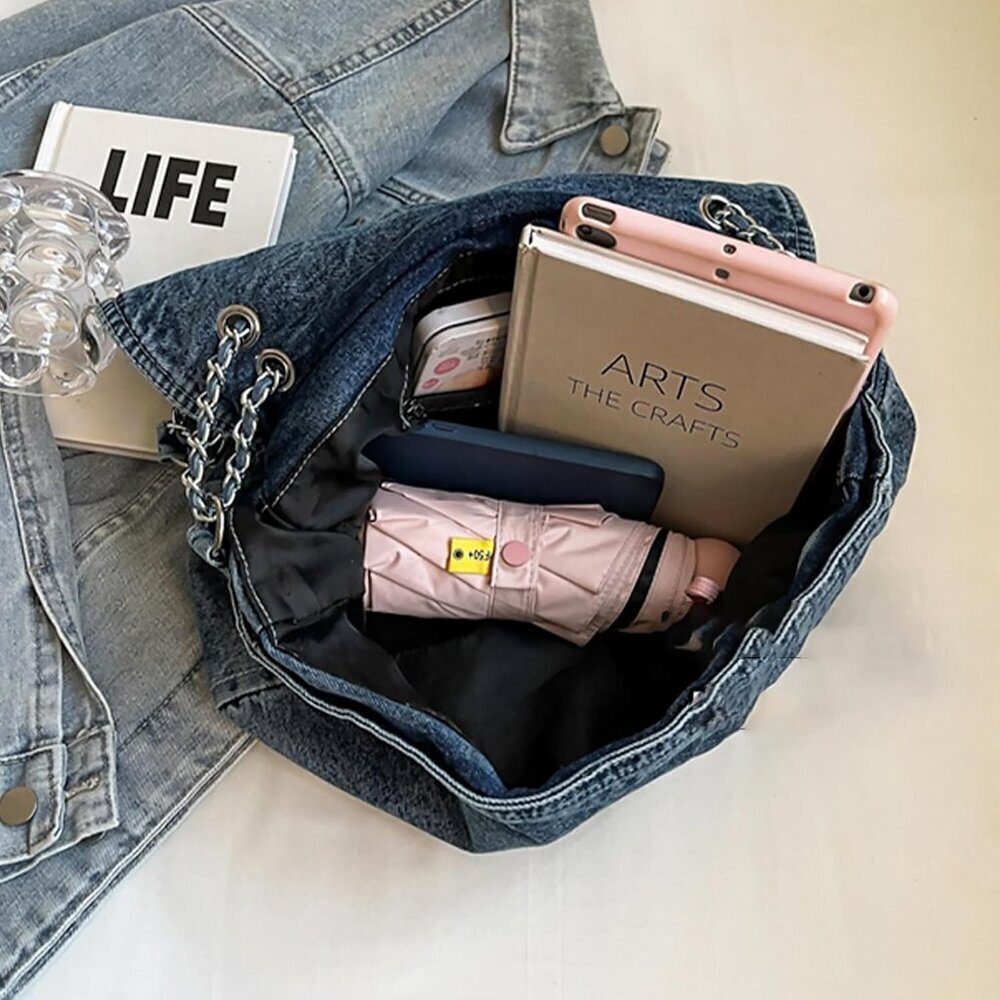 Denim Purse Women Large Capacity Casual Crossbody Shoulder Bag Tote - Picture 6 of 6